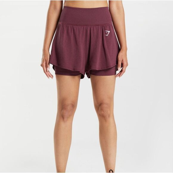 Gymshark VITAL SEAMLESS 2.0 2-IN-1 SHORTS Size XS Baked Maroon Marl NWT - Picture 1 of 9